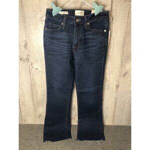 Universal Thread Jeans Womens Size 00 24R Dark Blue Denim Bootcut Frayed Hem